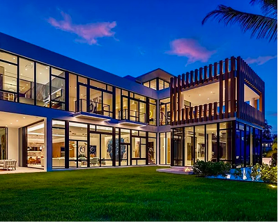 Pool deck and modern architecture by day